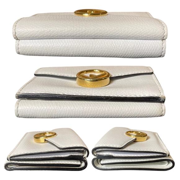 FENDI White Trifold Micro Wallet Grained Leather New F Logo Gold Snap 8M0395 - Picture 16 of 16